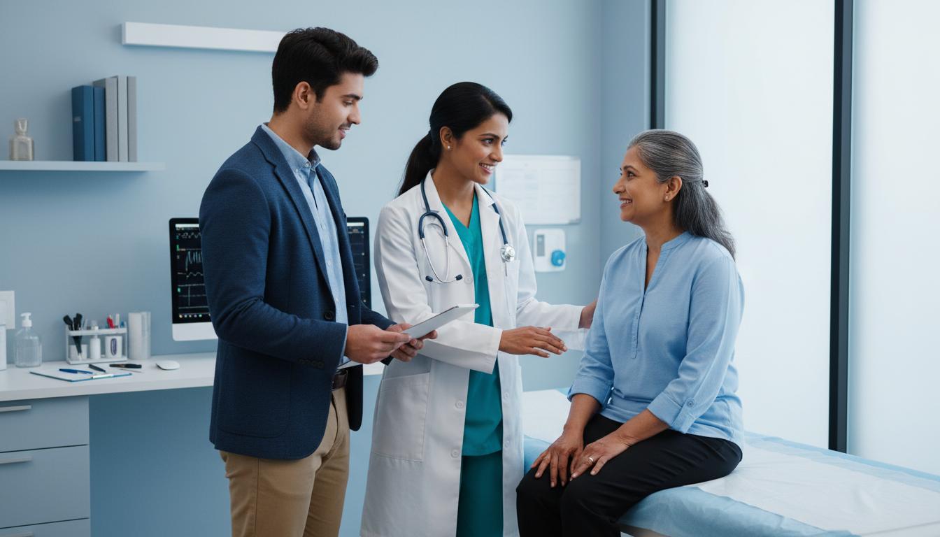 Healthcare professional reviewing patient information in a modern clinical environment